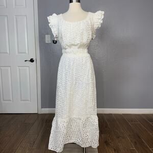 City Chic Plus Size Sweet Broderie MIDI Dress, Ivory, US 16